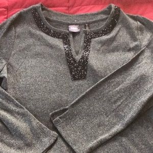 Rafaella gray heather beaded top, NWT, med